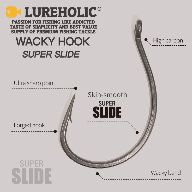 LUREHOLIC-anzuelo loco de PTFE superdeslizante para tiro de gota, ganchos de acero inoxidable Offset, manivela, gusano, anzuelo, accesorios de pesca