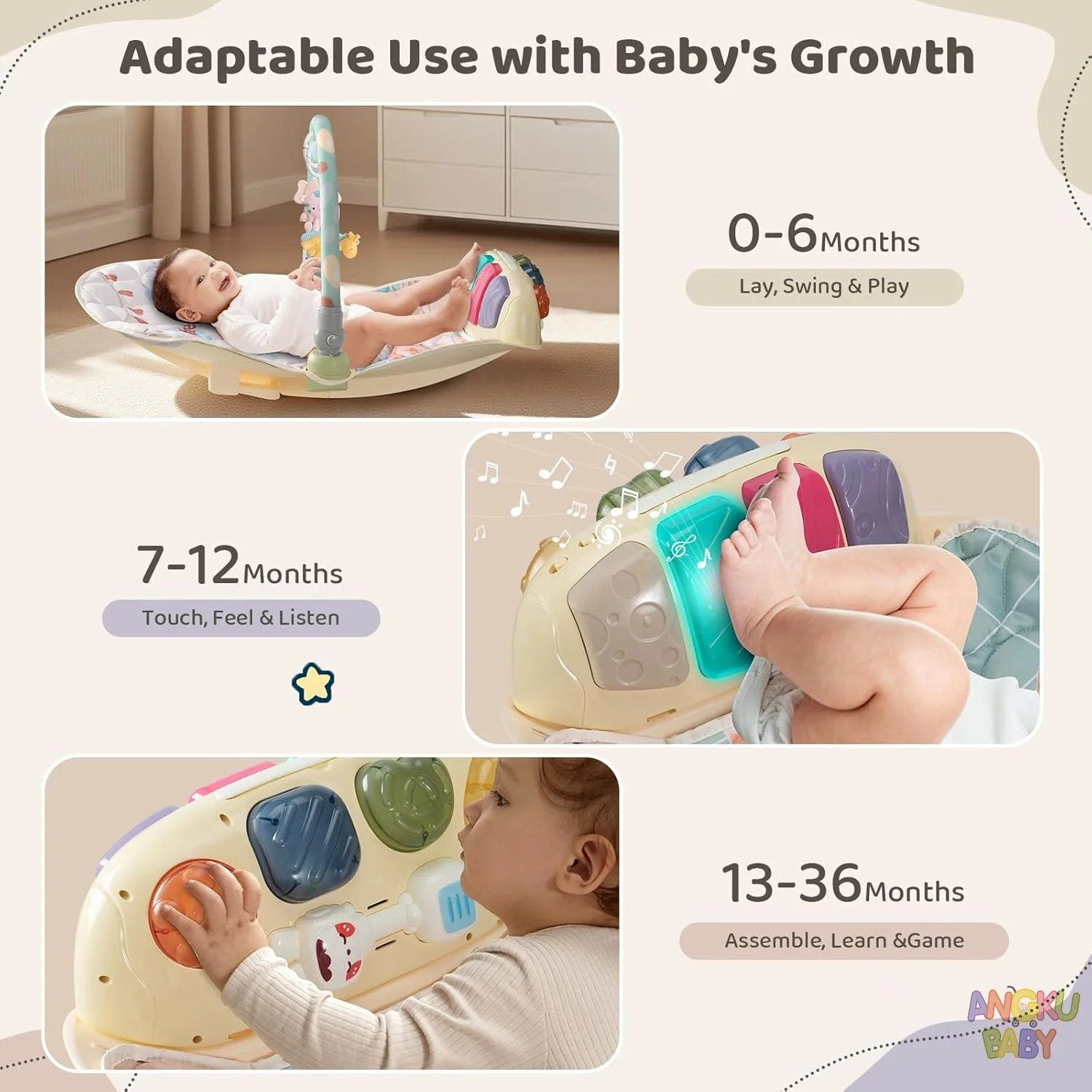 كرسي هزاز للأطفال موسيقي مع ألعاب على شكل بيضة لحديثي الولادة كرسي متأرجح متعدد الوظائف بساط لعب للأطفال في صالة الألعاب الرياضية للرضع 0-12 متر