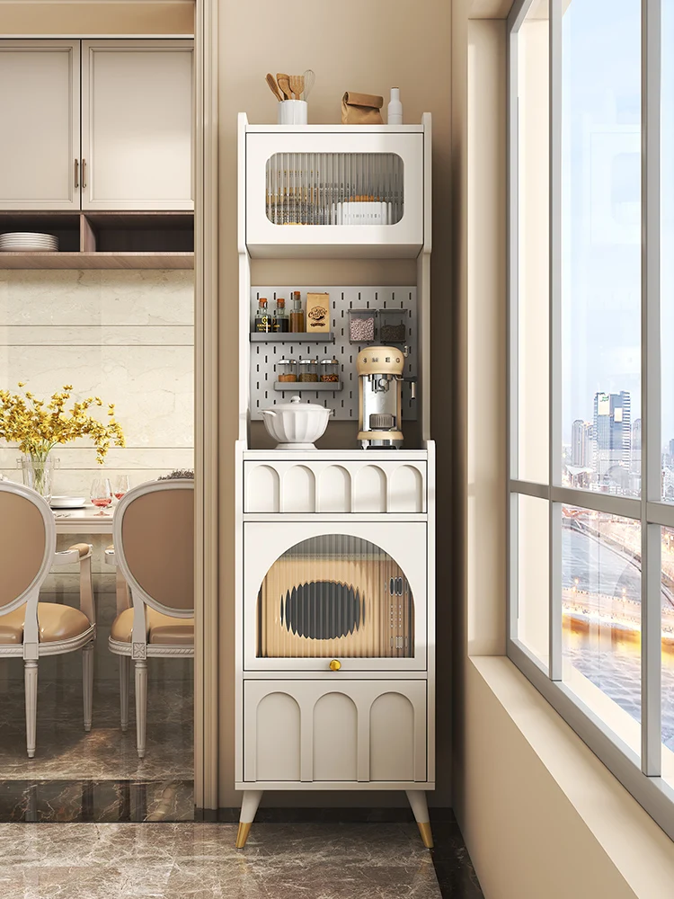 

French light luxury small rock slab dining side cabinet cream wind narrow cabinet high cabinet integrated kitchen locker crevice