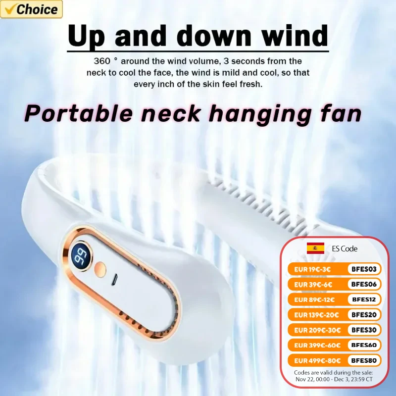 Hanging neck fan portable summer air cooler USB cooling fan with 5 speeds and digital displays - super technology and bladeless