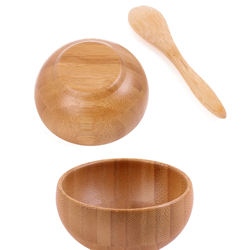 2Pcs/set Empty Bamboo Facial Mask Bowl With Spoon DIY Tableware Makeup Container Set Cosmetic Wooden Mask Tools