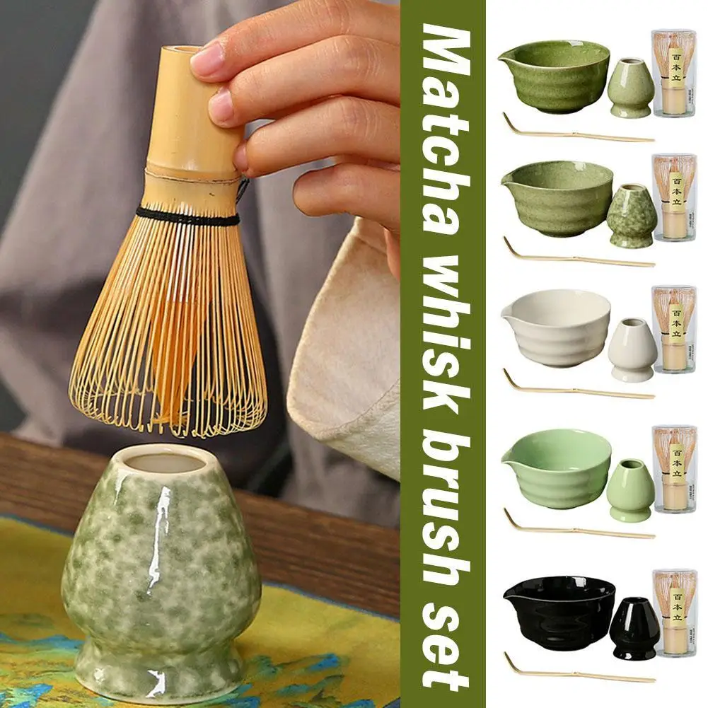 NEW High-end 4pcs/set Japanese Ceramic Matcha Gift Set Whisk And Sumptuous Grinder Box Brush Tea With Tea Tools Bowl Hold M M8W2