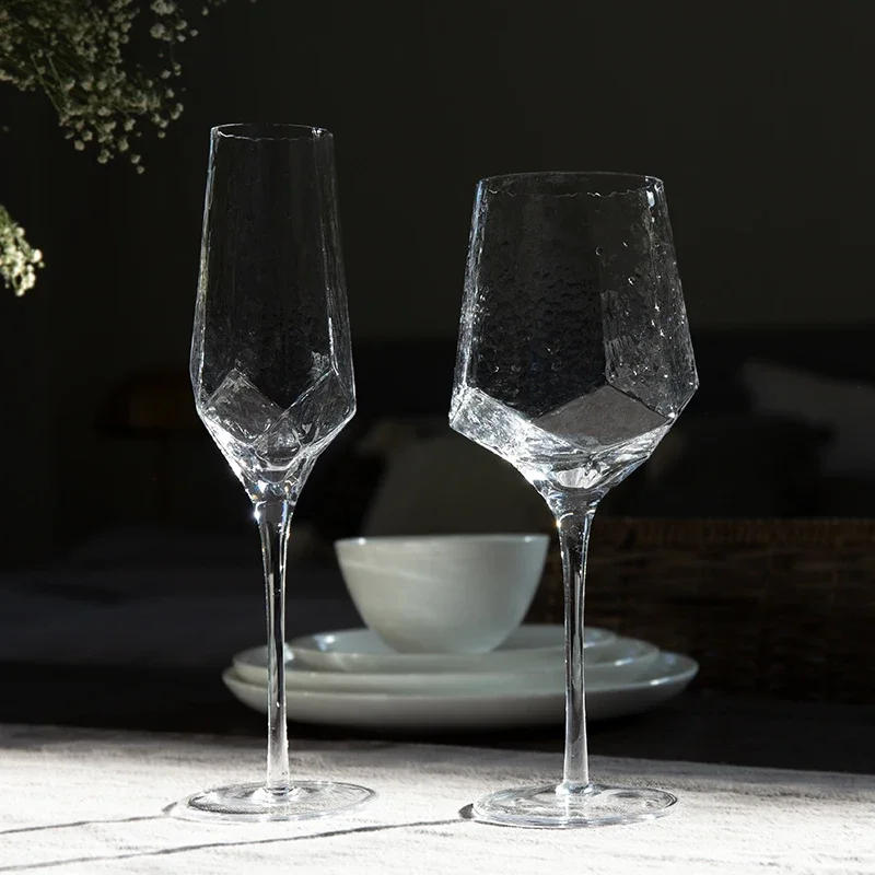 2pcs Wine Glasses Home Hammered Goblet Creative Glass Cups Bar Red Wine Diamond Champagne Brandy Wedding Luxury Drinkware