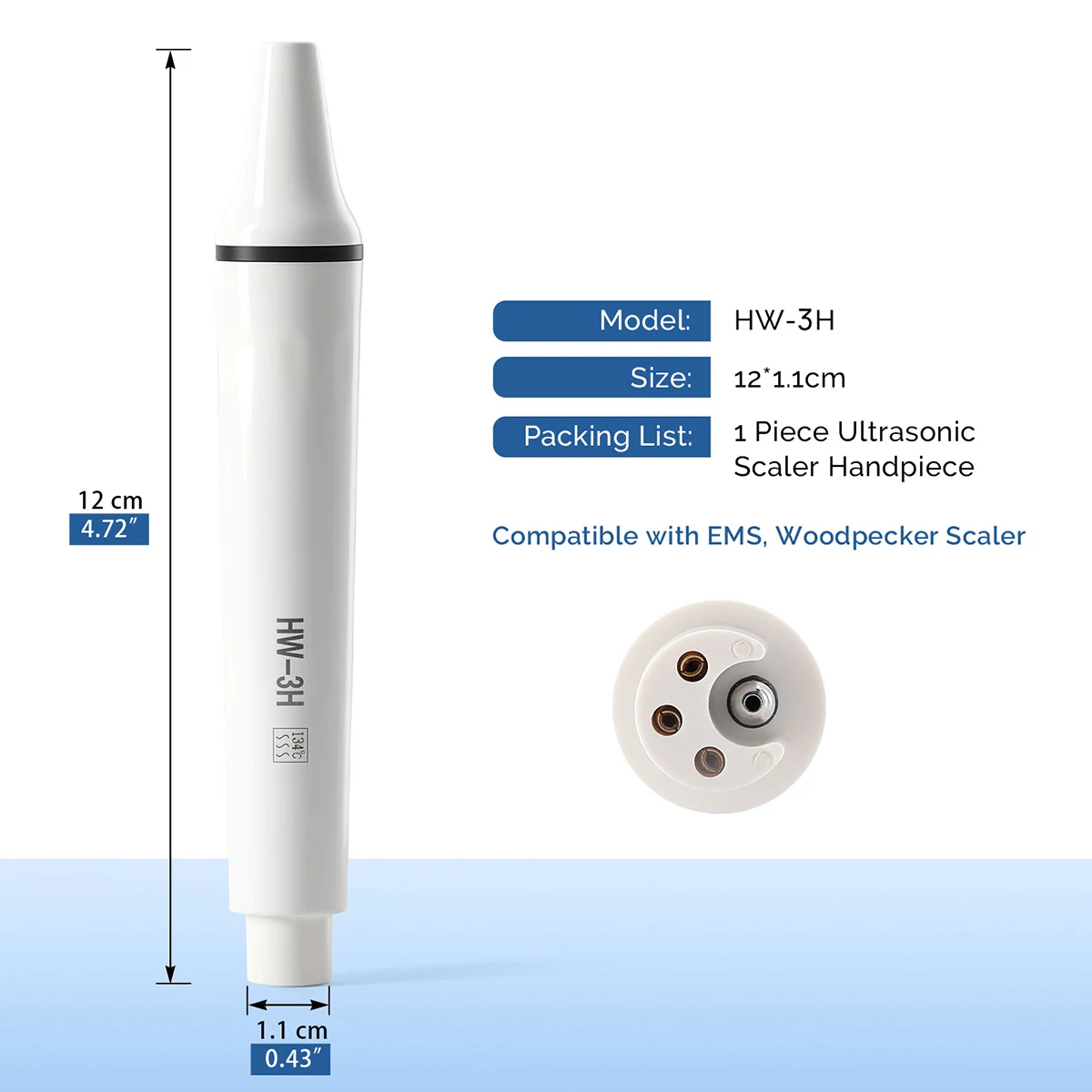 AZDENT Dental Ultraschall-Piezo-Scaler-Handstück HW-3H Sterilisierter Steckgriff passend für EMS Woodpecker VRN Ultraschall-Scaler. – Detail 1