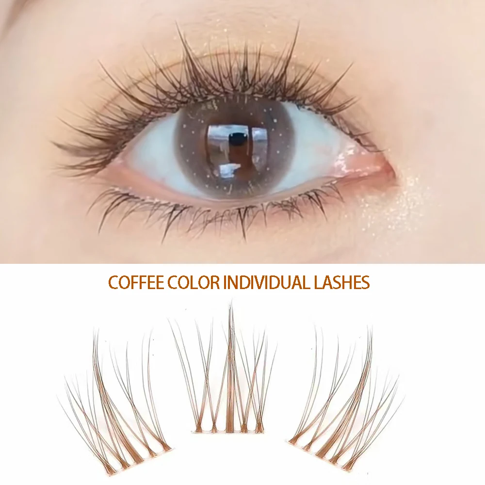 Coffee Color Individual Lashes Clusters Natural False Eyelashes Soft Transparent Stem Fake Lashes Invisible Band Korean Makeup