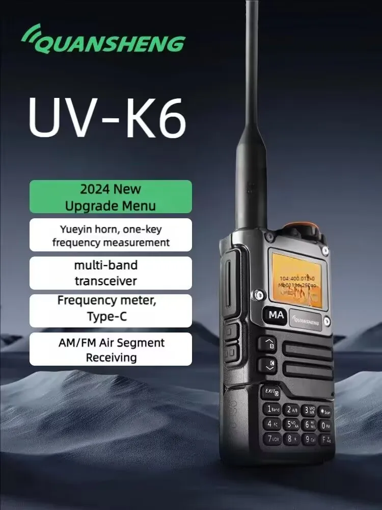 NEW Quansheng UV-K6 Walkie Talkie Air Band Radio TC Charge UHF VHF DTMF FM Scrambler NOAA Wireless Frequency Two Way CB Radio