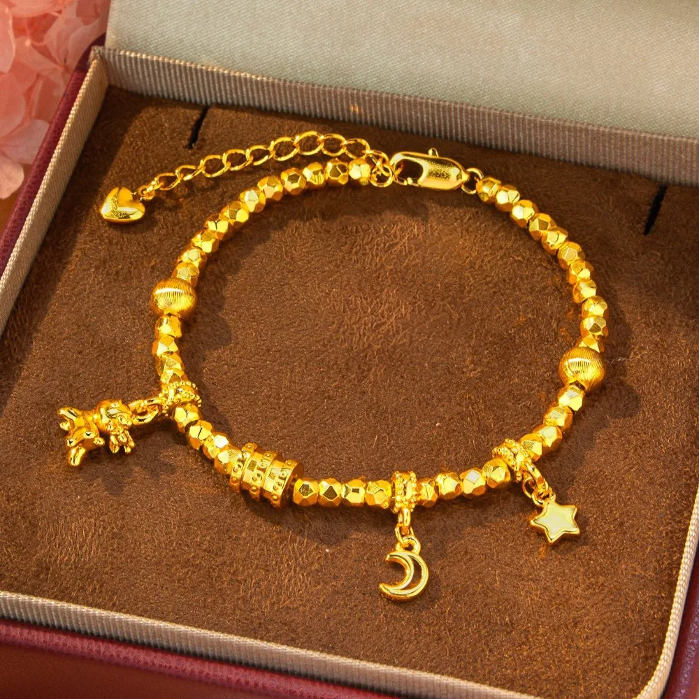 Burst flash pony star Moon jump beads bracelet senior sense delicate hand ornaments female 9999gold