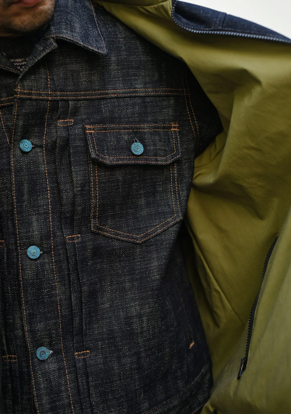 Sauce Zhan Men's Denim Jacket 20oz Heavyweight Selvedge Denim Slub Yarn Double-Dyed Year of The Snake Edition Loose Fit