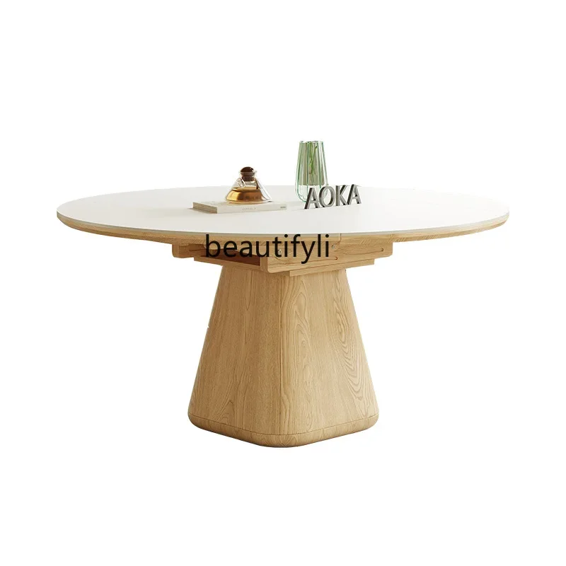 Solid wood rock slab dining table square and round round modern household rectangular dining table