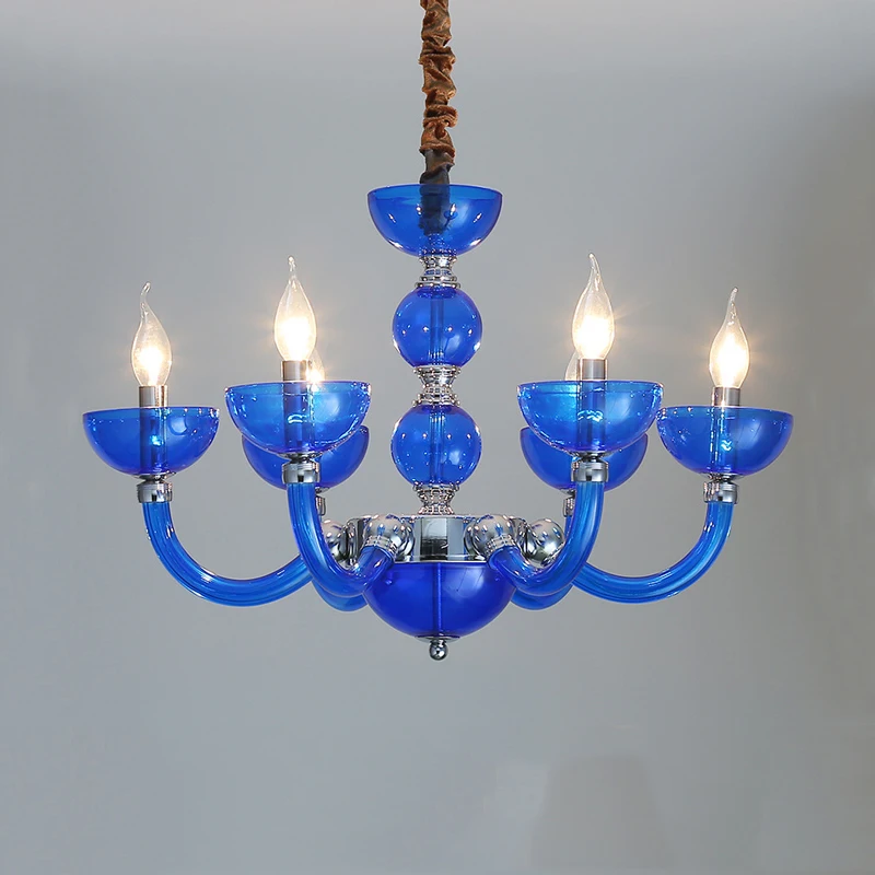 European Mediterranean Blue Ambience Chandelier Hotel Ktv Decoration Droplight Creative Apartment Bedroom E14 Glass Pendent Lamp