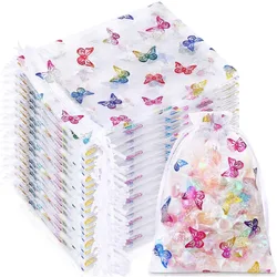 100 Pcs Butterfly Organza Drawstring Gift Bags Organza Pouch Jewelry Candy Pouches for Wedding Party Baby Shower Valentine's Day