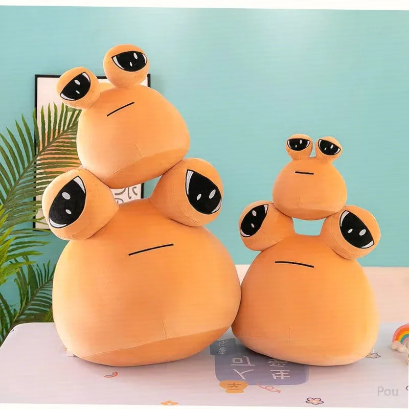 20/55cm My Pet Pou Plüschpuppen-Set Brauner Trauriger Alien mit Großen Augen Flauschiges Stofftier EMO Meme Kissen Geburtstagsgeschenk für Jungen und Mädchen Heimdekoration