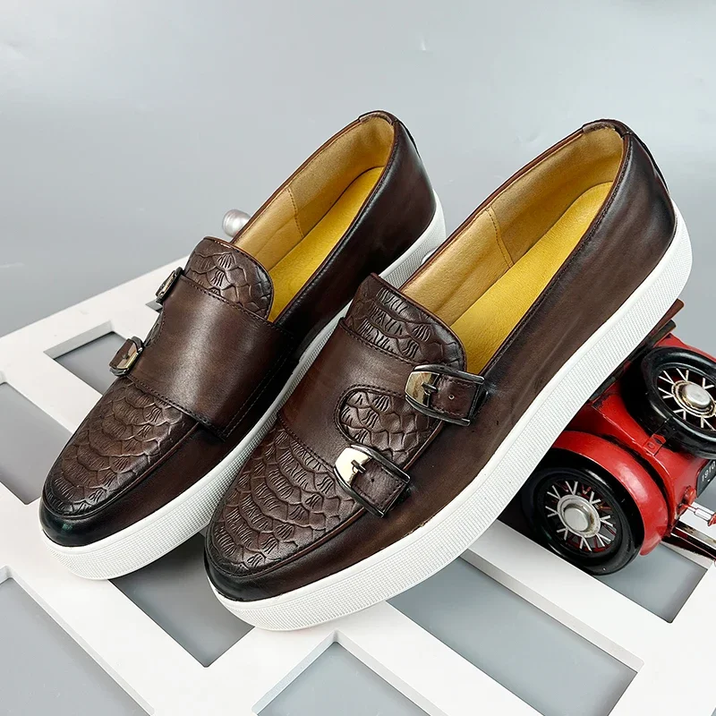 

Men's Casual Shoes Embossed Leather Men Luxury British Style Penny Loafers Mens Slip-on Thick Sole Outdoor Flats New Arrival