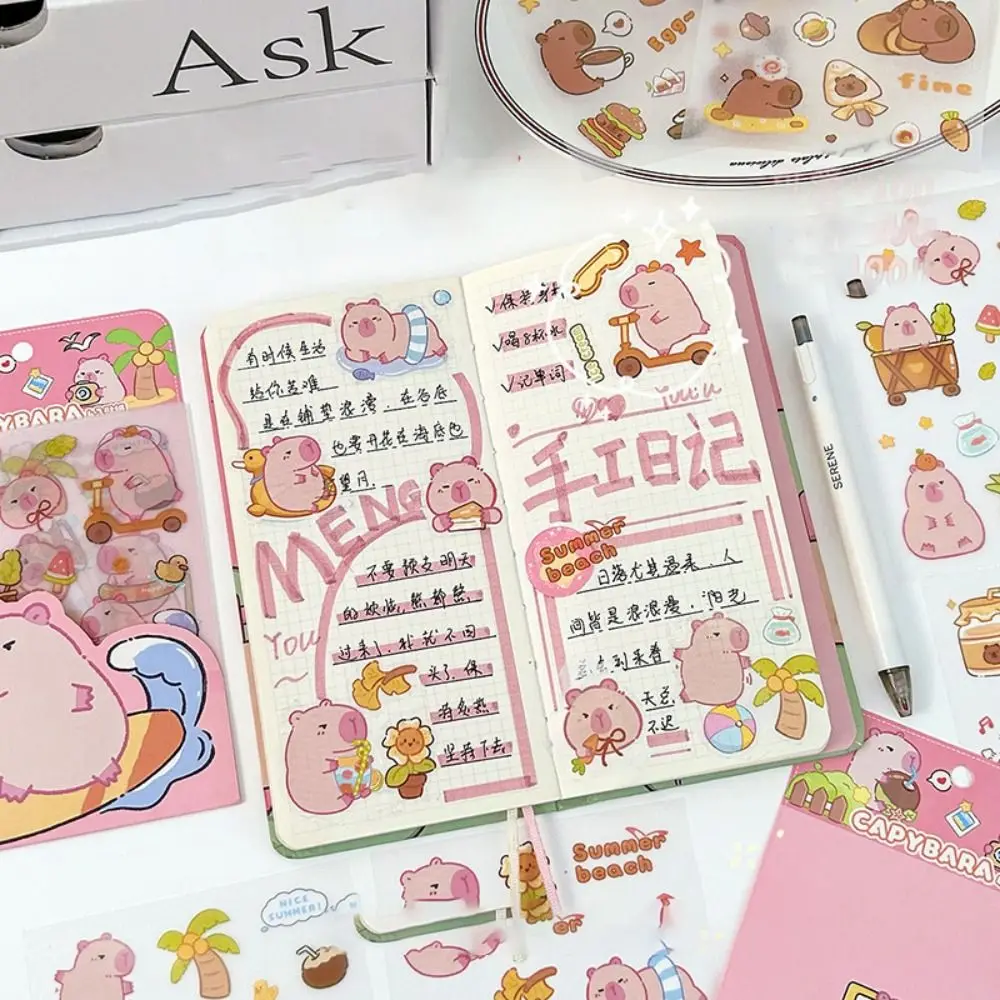 4 Pcs/bag Creative Cartoon Capybara Sticker Waterproof Aesthetic Capybara Ledger Material Cute Inspirational