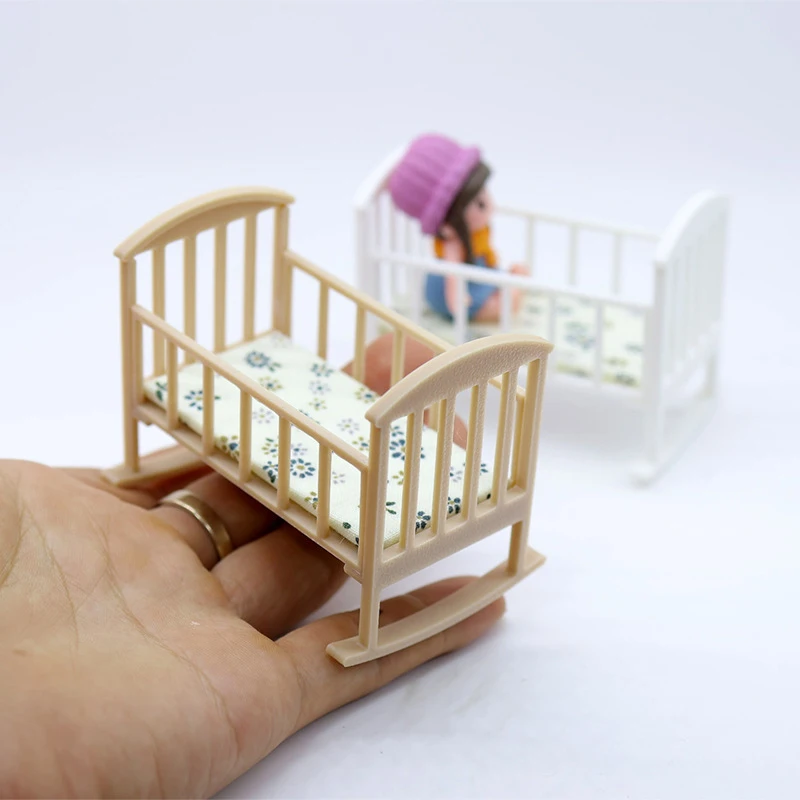 ⭐HOT❗ 1/12 Dollhouse Mini Cradle Baby Bed Rocking Bed Model Dollhouse Simulation Furniture Decor Play Toy Dolls House Accessor