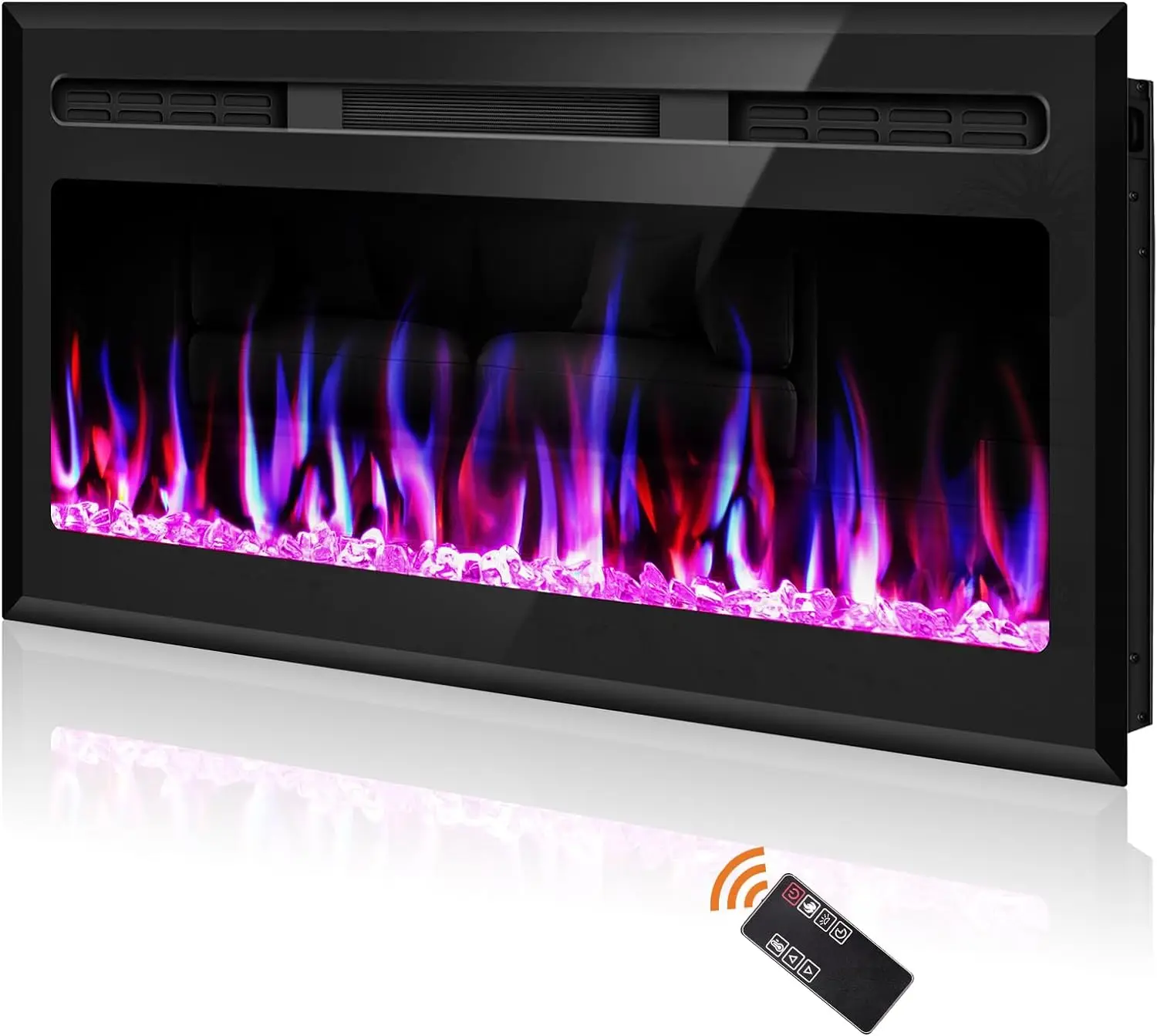 31inch 120V Modern Wall Mounted Electric Fireplace Heater 1500W Realistic 3D LED Flame with Logs Remote Control