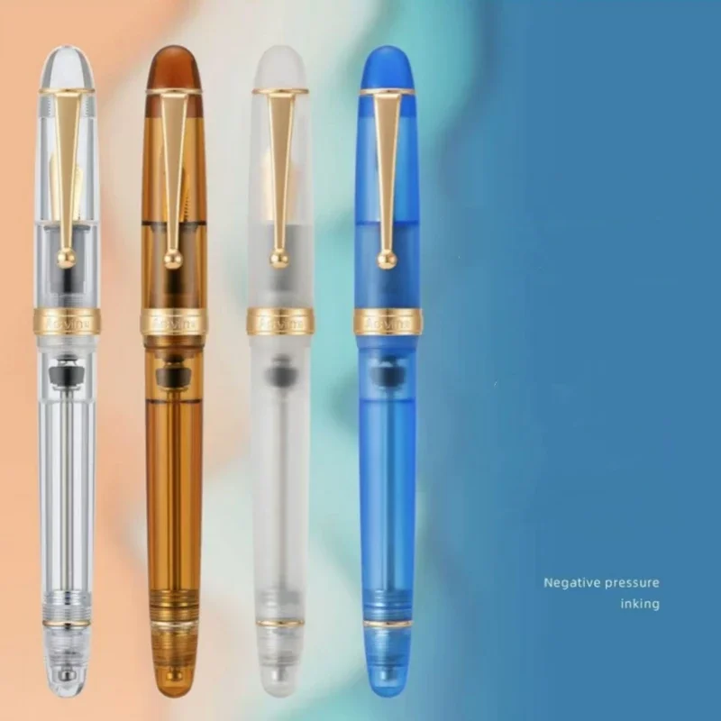 Asvine v126 caneta tinteiro vácuo acrílico enchimento ef/f/m nib bonito transparente/marrom fosco branco escrita presente conjunto papelaria