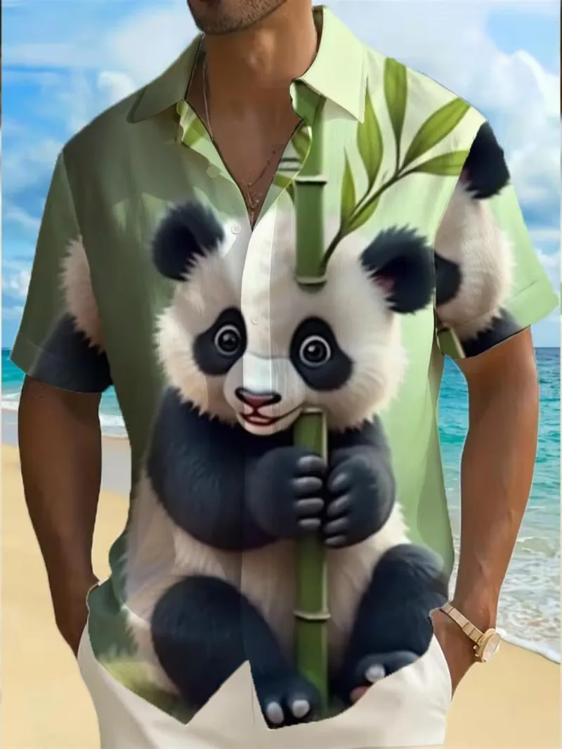 

Men's 3D Cool Panda Surfing Hawaiian Shirt Casual Short Sleeve Button Down Beach Vacation Shirt For Animal Lovers Aloha Shirt