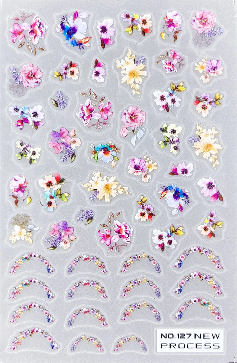 3d Nail Art Stickers Full Tips Pink Peony Flowers Leaves Adhesive Sliders Decals For Nails Decorations Manicure Accessories