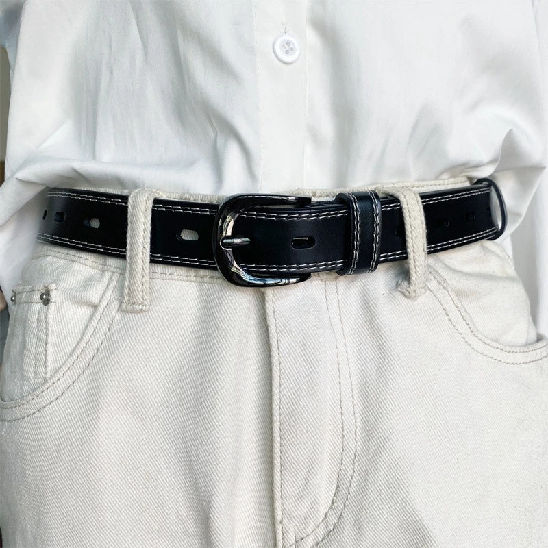 Vintage Genuine Leather Belt for Women Fancy Metal Pin Buckle, Perfect for Design Jeans