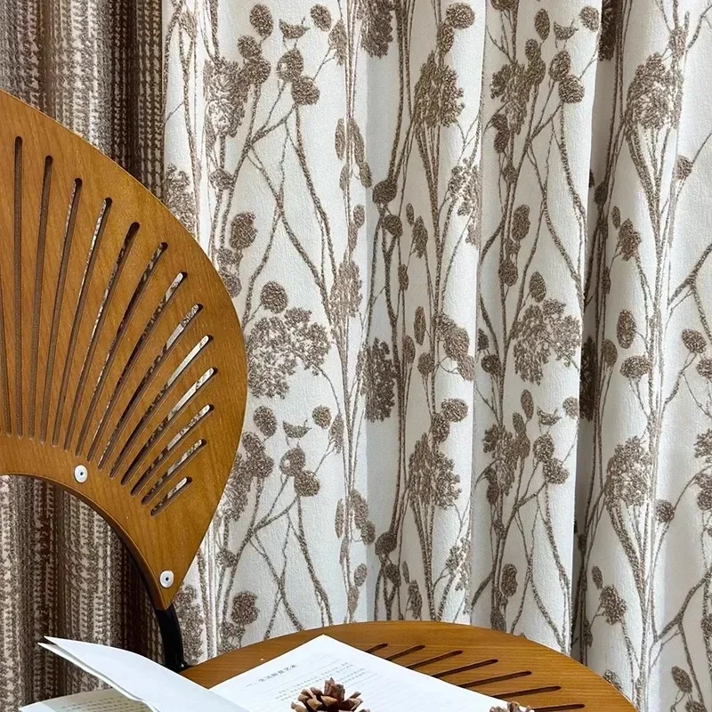 

French Medieval Style Brown Velvet Texture Chenille Jacquard Curtains for Living Room Bedroom Balcony Villa Customization