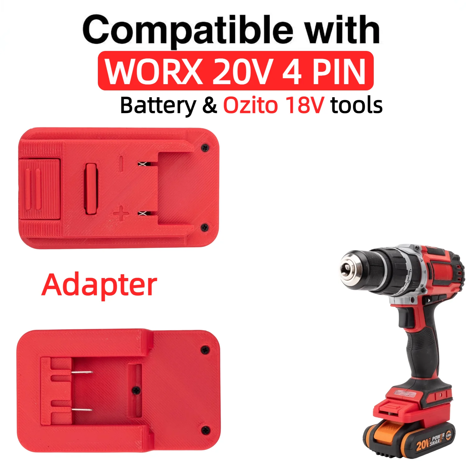 

Адаптер для литий-ионных аккумуляторов WORX 20V 4 PIN серии, конвертер для инструментов Ozito 18V серии, аксессуар для электроинструментов (только адаптер)