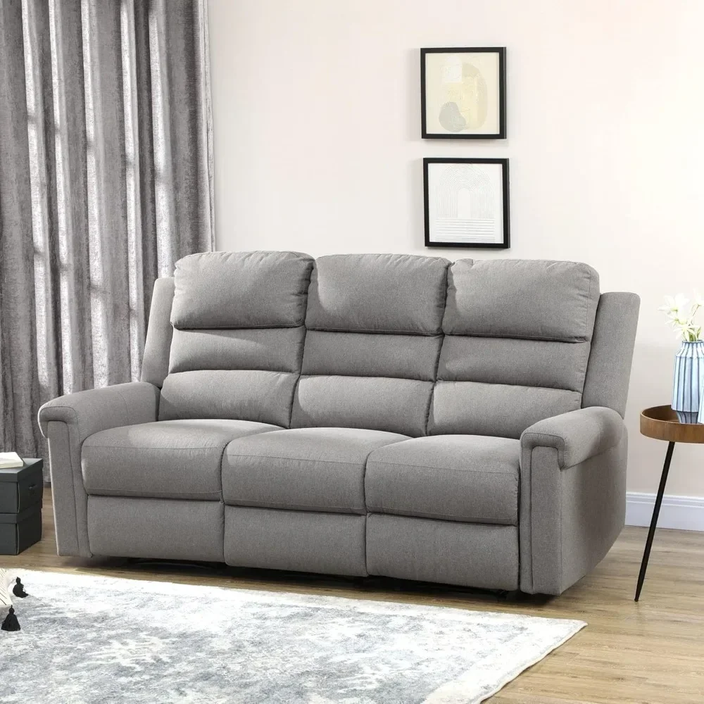 

Seater Recliner Sofa with Manual Pull Tab, Fabric Reclining Sofa, RV Couch, Home Theater Seating, Gray