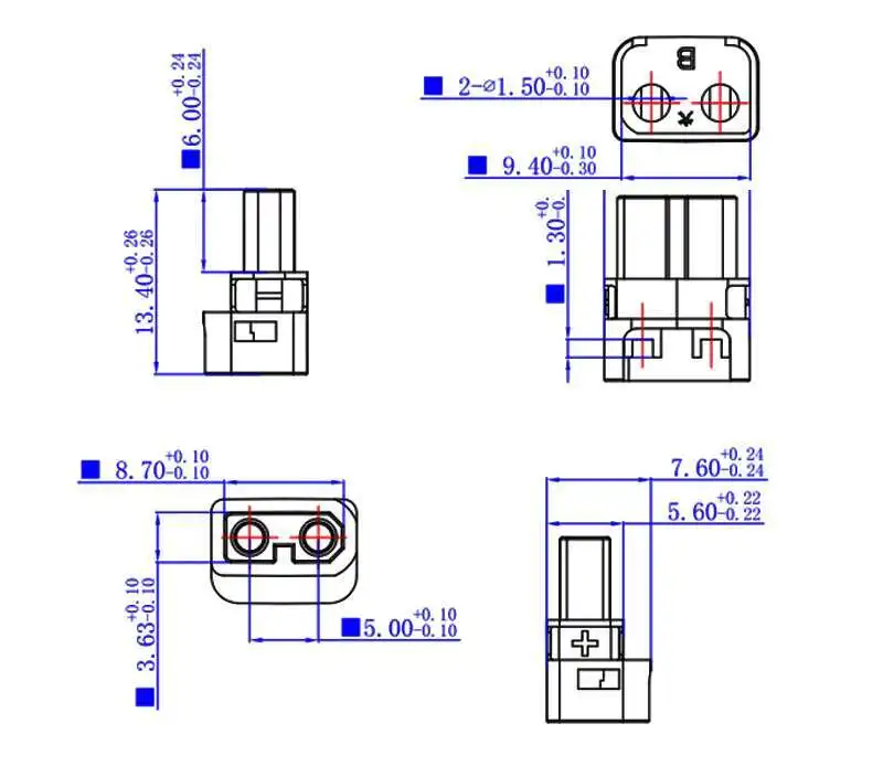 1 Stück XT30ULW-F Stecker 90 Grad Gelöteter Lithium-Batterie-Anschluss XT30U Modellflugzeug Stecker Buchse Kupfer Vergoldet – Detail 1
