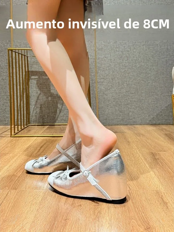 ballet-style-mary-jane-single-shoes-women's-knot-casual-versatile-high-heel-increase-comfortable-leather-slip-on
