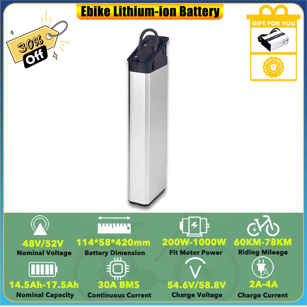 

Перезаряжаемый литий-ионный аккумулятор Engwe EP-2 Pro 48 В, 15 Ач, 16 Ач, 17,5 Ач для складного электровелосипеда 750 Вт, Дания MATE X