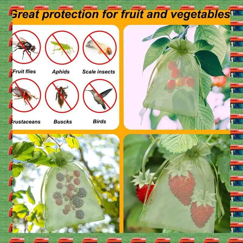 

ABMO 200PCS Fruit Protection Bags, 8X12 Inch Green Fruit Netting Bags Drawstring Mesh Bags Fruit Cover Pest Barrier