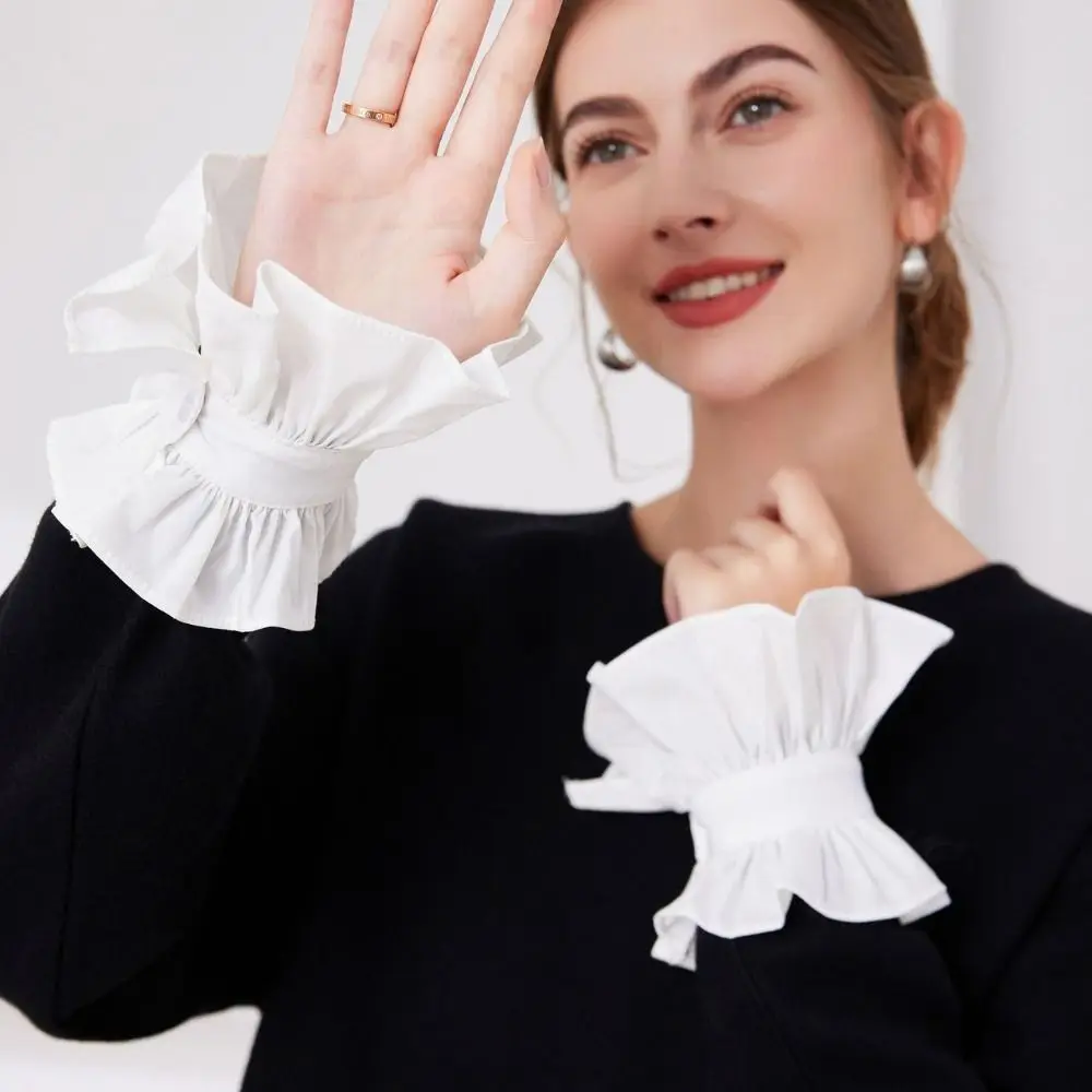 White Detachable Fake Collar Ruffle Pleated Lotus Leaf Lace Lapel Half Shirt Stand Collar V-shaped Adjustable Neckline Female