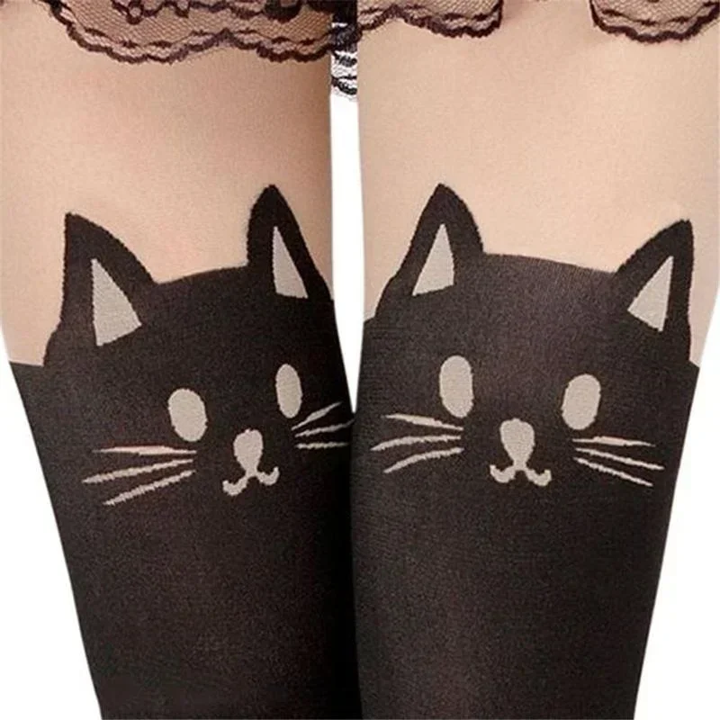 Summer Fashion Cute Long Socks Cartoon Animal Cat Pattern Thigh Stockings Over Knee High Socks Cat Print Accessories Gifts