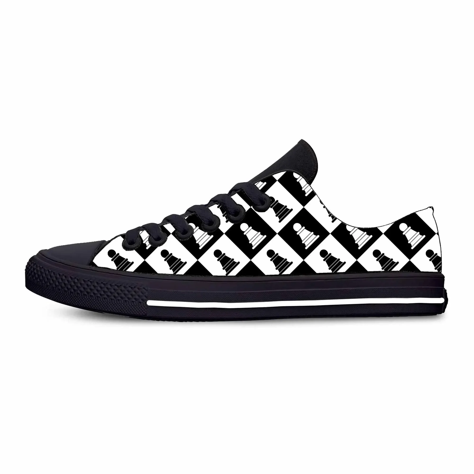 Hot Checkmate Chess Pieces Board Pattern Aesthetic Casual Cloth Shoes Low Top Comfortable Breathable 3D Print Men Women Sneakers