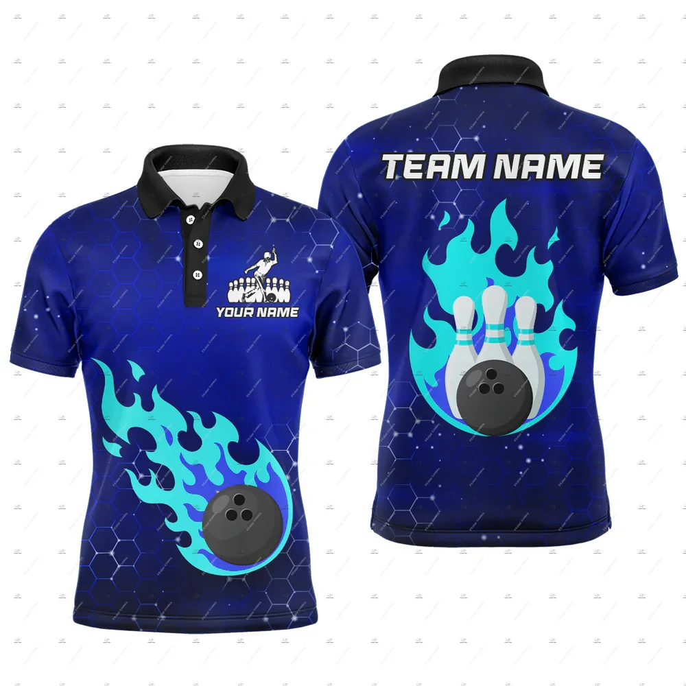 Custom Name Bowling Skull Flame Graffiti Gradient Vintage Retro Funny 3DPrint Harajuku Summer Short Sleeve Polo Jersey Shirts A1