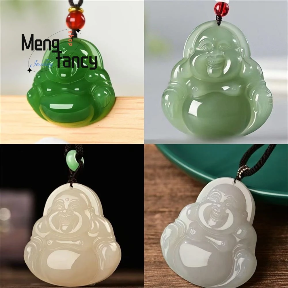 

Natural Hetian Jade Smoke Purple Clear Water Seven-color Maitreya Buddha Pendant Exquisite Fashion Jewelry Popular Holiday Gifts
