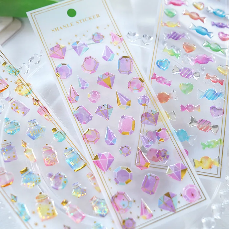 1pc Japanese Style Crystal Stickers 3D Gem Diamond Heart Star Students Reward Decals DIY Craft Decor Stickers