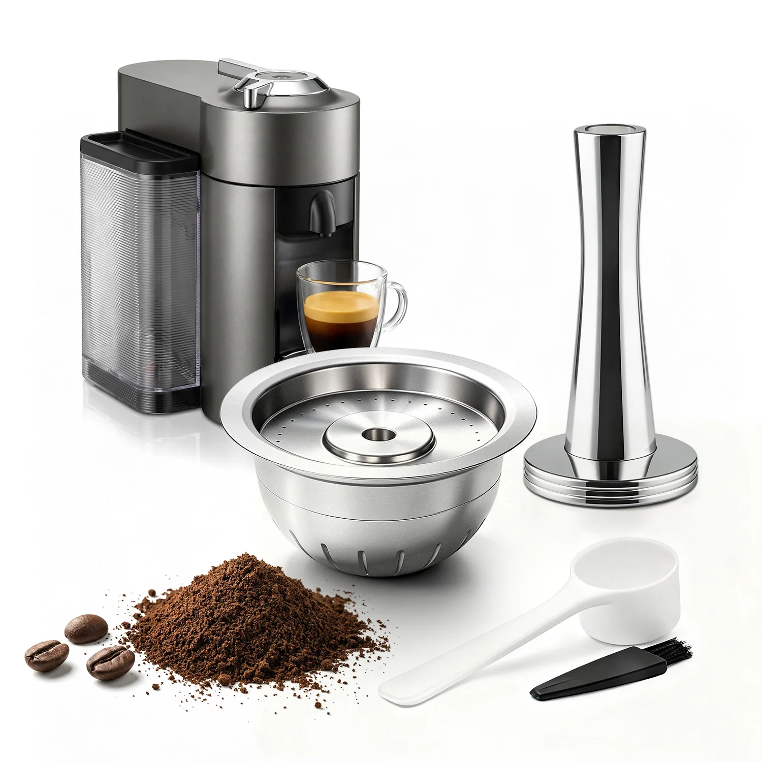 Stainless Steel Reusable Coffee Capsule for Nespresso Vertuo Plus – Refillable Espresso Pod Compatible with Vertuo Coffee Machin