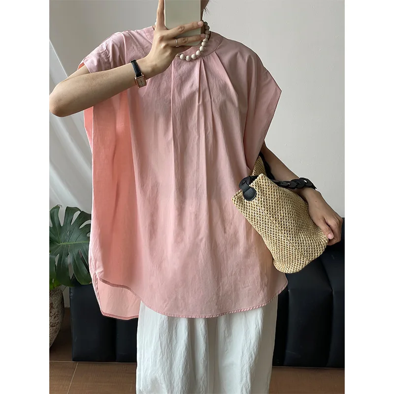 

Women Loose Fit Sleeveless Blouse Solid Cotton Tops
