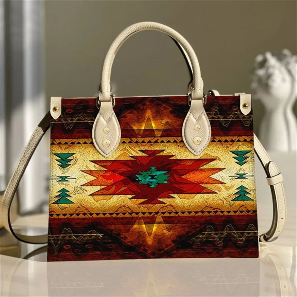 Southwest Brown Symbol Tribe Leather Bag Handbags for Women Girls Pu Leather Shoulder Messenger Bags Brand Designer Totes Female