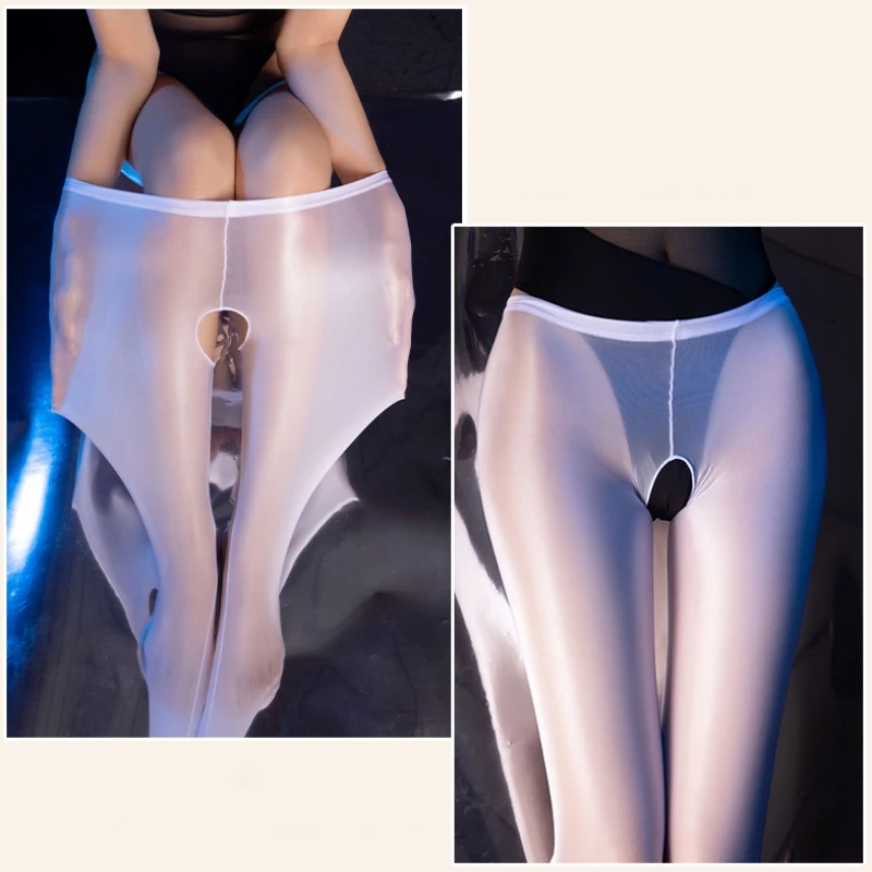 Mais tamanho brilhante meia-calça 8d óleo brilhante transparente meias mulheres sexy aberto virilha perna magro calças quentes pólo dança clubwear