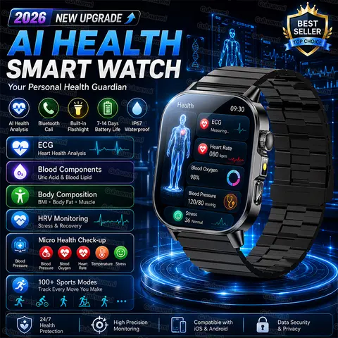 2026 New ECG+PPG Smart Healthy Diagnosis Surveillance Body Analysis Blood Pressure Lipid Uric Acid Health Smart Watches For Men