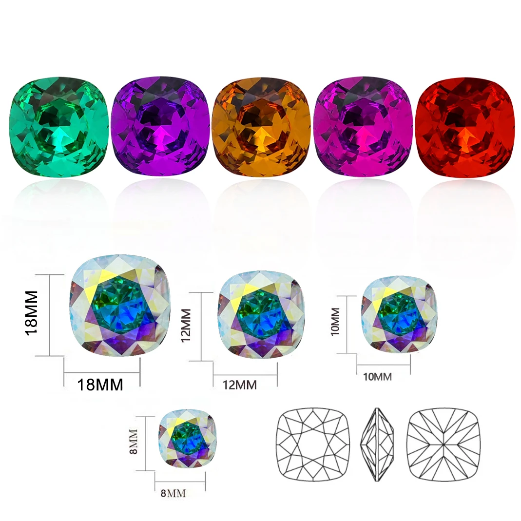 10PCS Multicolor Rhinestones 5A Glass Crystal Cushion Jewelry Decorations Loose Glue On Nail Art Rhinestones Strass For Garment