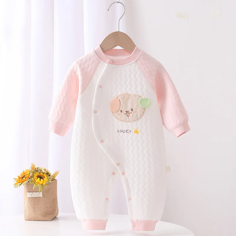 Newborn Baby Cotton Onesie Boys Girls Autumn And Winter Long Sleeve Cute Puppy Pattern Onesie Baby Comfortable Warm Onesie