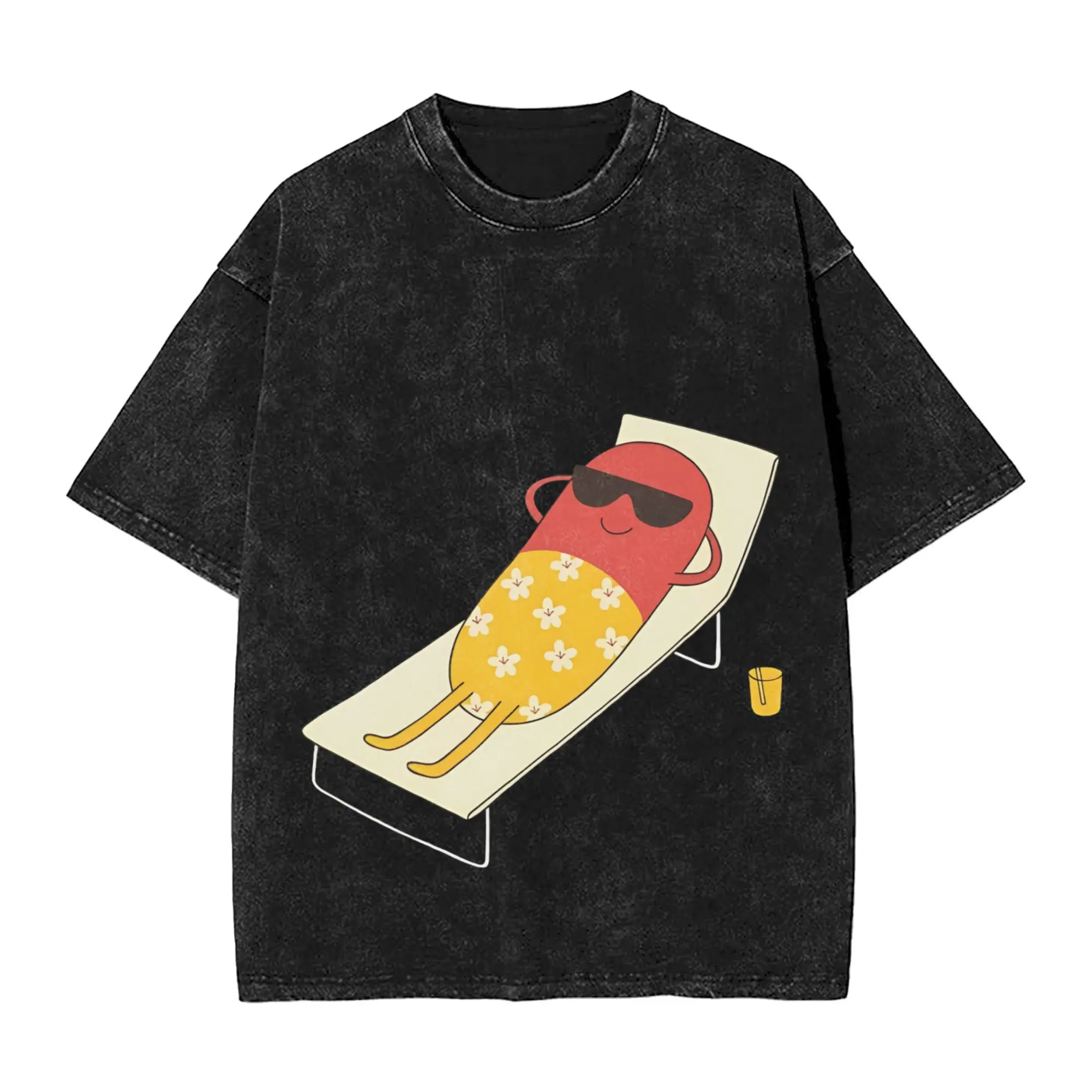 

chill pill T Shirt Hip Hop Washed Cotton Oversize T-Shirts Novelty for Men Women Streetwear Graphic Printed Tees