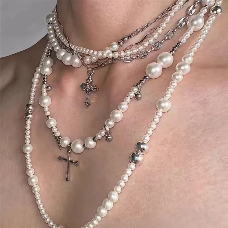 

Original Titanium Steel Long Layered Pearl Necklace Fashion High-End Unique Clavicle Chain for Women Daily Party Wedding Wear
