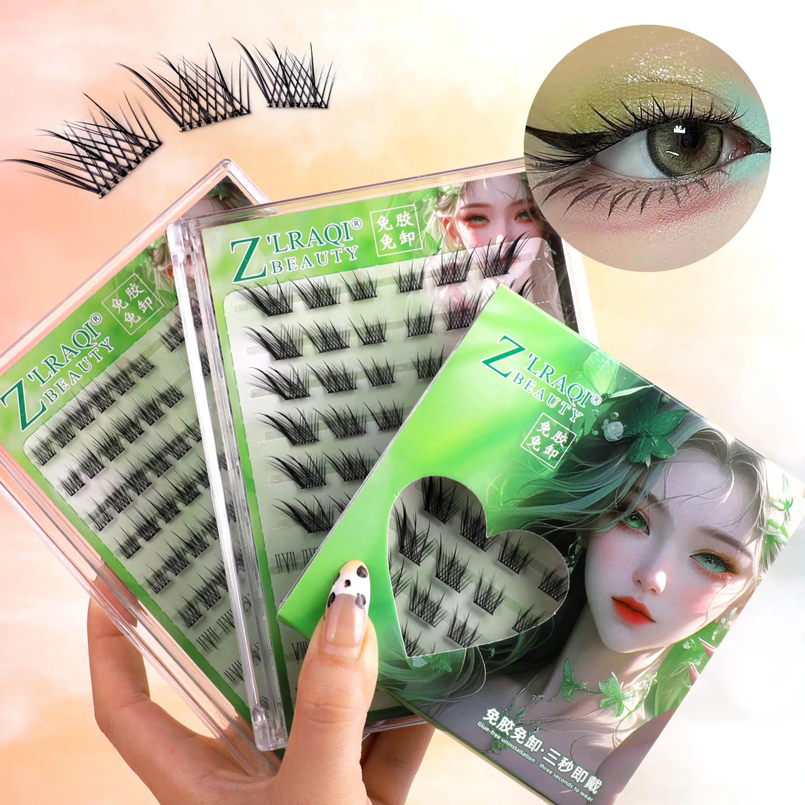 No Glue Self-adhesive False Eyelashes DIY Anime Winged Fox Eyes Thick Segmented 9-13mm Lash Extension Enlarge Eyes Tool