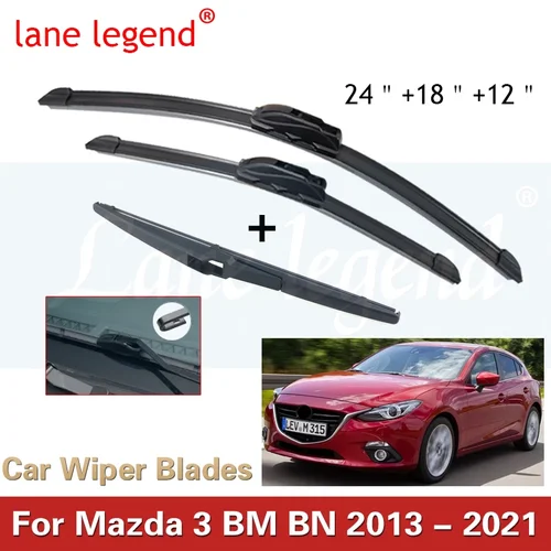 Para Mazda 3 BM BN 2013-2021 limpiaparabrisas delantero trasero de coche limpiaparabrisas de goma suave parabrisas automático 24 ""+ 18"" + 12 ""2015 2016 2017