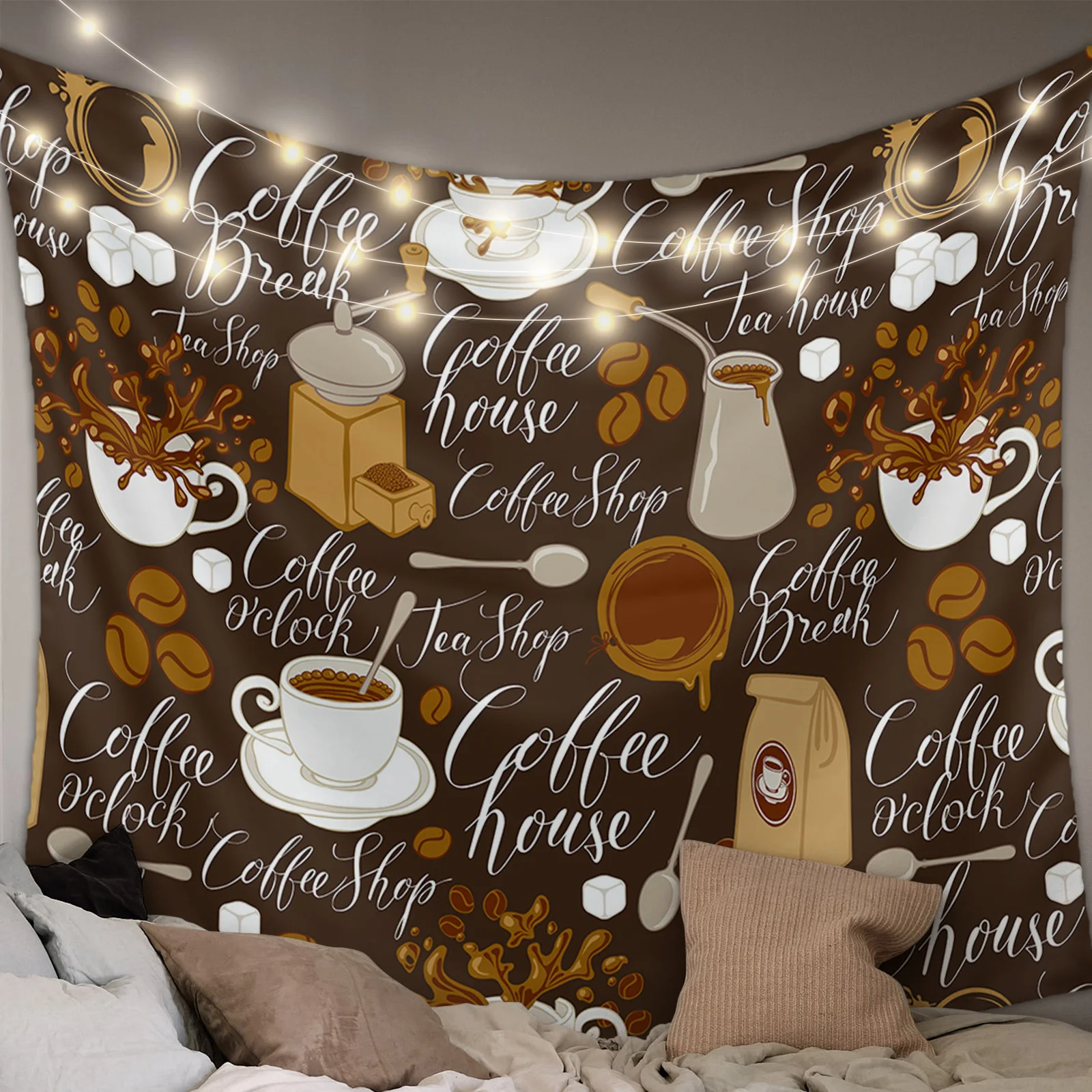 Coffee Coffee Beans Coffee Cup Tapestry Wall Hanging Custom Boho Decoration Wall Tapestry Home Decor Tapestry