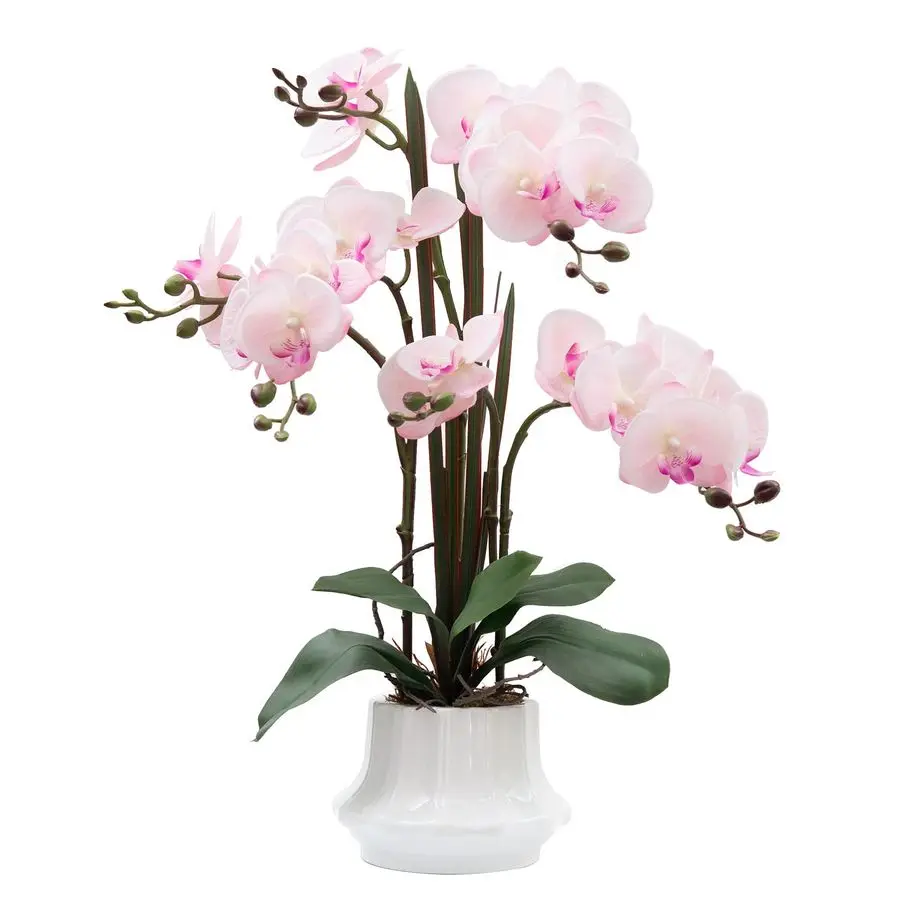 

Искусственная орхидея 20.9 дюймов, реалистичная на ощупь, в керамической вазе, розовая, имитация фаленопсиса, шелковая композиция из орхидей